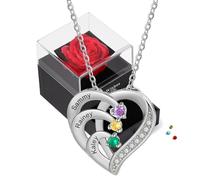 lorajewel Rosa Eterna con Collana Argento 925 - Cuore Collana Personalizzata per Donna con Nome Pietra portafortuna - Regalo per Natale, San Valentino, Festa della Mamma,Compleanno (Argento-3 nome)