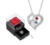lorajewel Rosa Eterna con Collana Argento 925 - Cuore Collana Personalizzata per Donna con Nome Pietra portafortuna - Regalo per Natale, San Valentino, Festa della Mamma,Compleanno (Argento-2 nome)