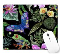 Loral Pattern with Butterflies Frogs And Tropical Flowers Tappetini Mouse Bordo Cucito Mousepad Base in Gomma Tappetino Mouse per Lavoro Gioco Ufficio 25X30Cm