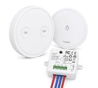 LoraTap Interruttore Wireless RF 868MHz, 1 Telecomando + 1 Ricevitore | Senza WiFi né cavi | 30 m interno / 90 m esterno | 10 A · 2300 W | Batteria CR2032 | Garanzia 2 anni