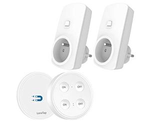 LoraTap Presa Telecomandata Standard Francese con Telecomando, 2 Spina Elettrica con Interruttore Senza Fili 200m Controllo Remoto On/Off per Elettrodomestici, 10A/2500W, Bianco, 5 Anni di Garanzia