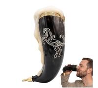 Lord of Battles Corno da bere stallone da 300-400 ml | Viene fornito con bordo in ottone decorato in modo intricato sulla bocca e sulle estremità | Design stallone inciso per un look medievale d’élite