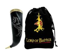 Lord of Battles Corno da bere stallone da 300-400 ml | Viene fornito con bordo in ottone decorato in modo intricato sulla bocca e sulle estremità | Design stallone inciso per un look medievale d’élite