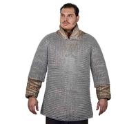 Lord of Battles Medieval Chainmail Half Sleeves Haubergeon Shirt Ideal Mail Armor Replica Battle Ready Knight Armor Costume (Mild Steel, Butted, Zinc Plated, X-Large, 10mm 16 Gauge)
