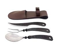 Lord of Battles Set di posate rustiche vichinghe | Confezione di coltello, forchetta e cucchiaio medievali con custodia in vera pelle | Set di mangime forgiato a mano