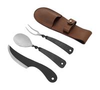 Lord of Battles Set di posate rustiche vichinghe | Confezione di coltello, forchetta e cucchiaio medievali con custodia in vera pelle | Set di mangime forgiato a mano