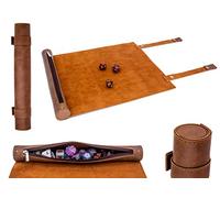 Lore - Tappetino per scrivere su dadi per penna e carta, per giochi di dadi come DND, Cthulhu, DSA, arrotolabile, scomparto per penna e chiusura a bottone (pelle sintetica, marrone, come base a cubo)