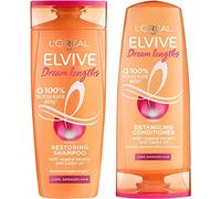 L'Oreal Elvive L'Oreal Paris Elvive Dream Lengths set shampoo e balsamo per capelli lunghi, trattamento nutriente e rinforzante per prevenire la rottura dei capelli, arricchito con olio di ricino