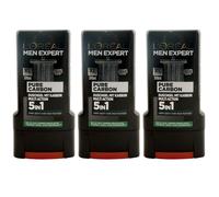 Loreal Gel Doccia PURE CARBON 3 X 300ml XL per Corpo, Viso, Capelli e Barba