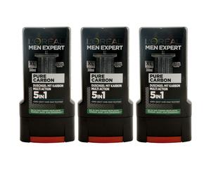 Loreal Gel Doccia PURE CARBON 3 X 300ml XL per Corpo, Viso, Capelli e Barba