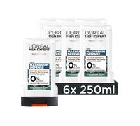 L'Oréal Men Expert Gel doccia e shampoo per uomini, bagno doccia per corpo, capelli e viso, cura del corpo per pelli sensibili con niacinamide senza alcool, magnesio difense, 6 x 250 ml