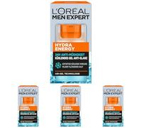 L'Oréal Men Expert Gel rinfrescante da uomo, effetto anti-lucentezza, anti-stanchezza, Hydra Energy, 1 x 50 ml (Confezione da 4)