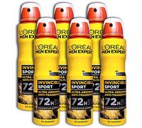 Loreal Men Expert Invincible Sport 72 H, deodorante spray deodorante, 6 x 150 ml