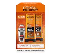 L'Oréal Men Expert Kit per la cura degli uomini, set regalo con gel doccia XXL e deorroller, regalo da uomo, inclusi Bodywash e deodorante roll-on, Hydra Energy, Heat Protect, 2 x 400 ml, 1 x 50 ml