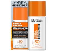 L'Oréal Men Expert Protezione solare UV SPF 50 per uomo, fluido invisibile per il viso contro i raggi solari, crema solare da uomo SPF 50+ contro l'invecchiamento della pelle con vitamina C, Hydra