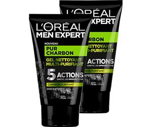 L'Oréal Men Expert puro Carbone Gel Detergente Multi-Purifiant Viso per Uomo - 2 unità x 100 ml