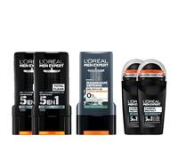 L'Oréal Men Expert - Routine Gel doccia e deodorante da uomo, 2 x gel doccia azione totale, 1 x gel doccia in magnesio difesa, 2 x deodorante Carbon Protect