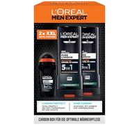L'Oréal Men Expert Set regalo per uomini con deodorante 5 in 1 e gel doccia XXL 5 in 1 per capelli, corpo e viso, confezione risparmio con deoroller Carbon Protect e Pure Carbon Bodywash, 3 pezzi
