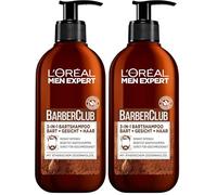 L'Oréal Men Expert Shampoo da barba XXL 3 in 1 per uomini, sapone da barba per barba, viso e capelli, cura della barba da uomo contro la forfora con olio essenziale di legno di cedro, Barber Club,