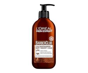 L'Oréal Men Expert Shampoo da barba XXL 3 in 1 per uomini, sapone da barba per barba, viso e capelli, cura della barba da uomo contro la forfora con olio essenziale di legno di cedro, Barber Club,
