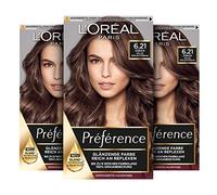 L'Oréal Paris 6.21 - Set di 3 colori permanenti per capelli, con balsamo colorante e colorante, colore: Marrone perlato chiaro