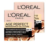 L'Oréal Paris Age Perfect Renaissance Cellulaire Crema Viso Rivitalizzante con Tartufo Nero e Tè Nero Illuminante Levigante Tonificante Protezione Solare SPF 15 per Pelli Mature - 2 Barattoli da 50ml