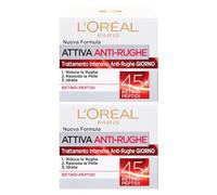 L'Oréal Paris Attiva Anti-Rughe Crema Giorno Viso Trattamento Intensivo 45+ ad Azione Idratante e Rassodante per la Pelle Formula Naturale Rigenerante con Retino Peptidi - 2 Barattoli da 50ml