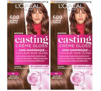 L'ORÉAL PARIS - Colorazione capelli semi-permanente tono su tono - Colore Cura Gloss - Senza Ammoniaca - Casting Crema Gloss - Tonalità Biondo Scuro (6.0) (Confezione da 2)