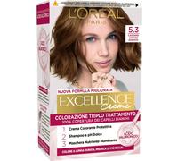 L'Oréal Paris Colorazione Triplo Trattamento Excellence, Con Acido Ialuronico, 100% Copertura Capelli Bianchi, Per Capelli Più Idratati, Castano Chiaro Dorato (5.3)