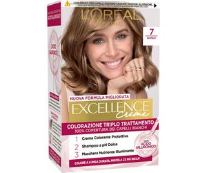 L'Oréal Paris Colorazione Triplo Trattamento Excellence, Con Acido Ialuronico, 100% Copertura Capelli Bianchi, Per Capelli Più Idratati, Biondo (7)