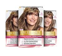 L'Oréal Paris - Colore permanente per capelli, 100% copertura dei capelli grigi, con colorazione, shampoo e crema a 3 strati, crema eccellente, 7,1 biondo cenere medio, 3 x 268 g