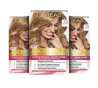 L'Oréal Paris - Colore permanente per capelli, 100% copertura dei capelli grigi, con colorazione, shampoo e crema a 3 strati, crema eccellente, 7,3 biondo nocciola, 3 x 268 g
