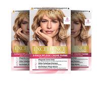L'Oréal Paris Colore permanente per capelli, 100% copertura dei capelli grigi, set di tintura per capelli con colorazione, shampoo e crema per la cura a 3 strati, crema eccellente, 8 biondi, 3 x 268 g