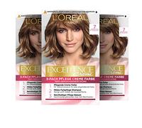 L'Oréal Paris Colore permanente per capelli, 100% copertura dei capelli grigi, set di tintura per capelli con colorazione, shampoo e crema per la cura a 3 strati, crema eccellente, 7 biondo medio, 3 x