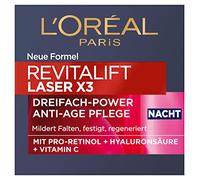 L'Oréal Paris Crema da notte anti-età con tripla potenza per le donne: ammorbidisce le rughe e tonifica la pelle, con pro-retinolo, acido ialuronico e vitamina C, laser RevitaLift, 1 x 50 ml