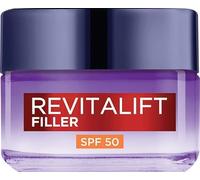 L'Oréal Paris Crema Viso Giorno Revitalift Filler SPF50, Per Tutti i Tipi di Pelle, Azione Anti-Rughe Rivolumizzante, Pelle Rimpolpata a Lungo, Con Acido Ialuronico, 50 ml