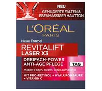 L'Oréal Paris Cura del giorno, rassodante e rinforzante per la cura del viso con effetto 3 volte, con acido ialuronico, vitamina C e pro-retinolo, Revitalift Laser X3, 50 ml