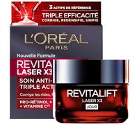 L'Oréal Paris - Cura profonda viso anti-invecchiamento - Crema da giorno anti-età Tripla azione - Acido Ialuronico, Pro-Retinolo e Vitamina C - Tutti i tipi di pelle - Revitalift Laser X3-50 ml