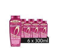 L'Oréal Paris Elvital, shampoo e balsamo, per capelli colorati o striati, colore lucido 2 in 1, 6 x 300 ml