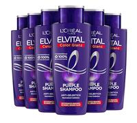 L'Oréal Paris Elvital Shampoo per capelli biondi, striati, grigi, neutralizza i toni gialli, colore lucido, viola, shampoo argento anti-giallo, 6 x 200 ml