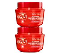 L'Oréal Paris Elvive Color-Vive Maschera Protezione Colore per Capelli Colorati o con Meches Formula Nutriente Ravvivante Illuminante con Estratto di Peonia Rossa e Filtro UV - 2 Barattoli da 300ml