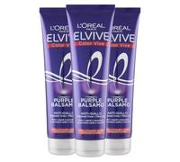 L'Oréal Paris Elvive Color-Vive Purple Balsamo Anti-Giallo per Capelli Schiariti Biondi Decolorati Chiari Grigi Formula Nutriente con Pigmenti Viola e Filtro UV Protettivo - 3 Flaconi da 150ml