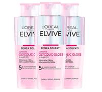 L'Oréal Paris Elvive Glycolic Gloss Shampoo con Acido Glicolico per Capelli Spenti e Porosi Lucentezza Intensa e Duratura - 3 flaconi da 200 ml