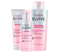 L'Oréal Paris Elvive Glycolic Gloss Shampoo da 200ml + Balsamo da 150ml + Siero Senza Risciacquo da 150ml per Capelli Spenti e Porosi Lucentezza Intensa Lunga Durata - Set da 3