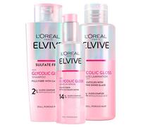 L'Oréal Paris Elvive Glycolic Gloss Siero Senza Risciacquo da 150ml + Shampoo da 200ml + Trattamento Laminazione 5 minuti da 200ml Set Capelli Spenti Porosi Lucentezza Intensa e Duratura - 3 Flaconi