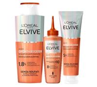 L'Oréal Paris Elvive Growth Booster Shampoo 200ml Balsamo 150ml Siero 102ml | Kit Capelli Danneggiati Anticaduta Formula con Aminexil-R Niacinamide ed Estratto di Radice di Zenzero, Set da 3