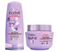 L'Oréal Paris Elvive Hydra Hyaluronic Balsamo Idratante e Districante con Acido Ialuronico 250ml + Maschera Booster di Idratazione 72h Effetto Rimpolpante Capelli Disidratati da 250ml