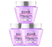 L'Oréal Paris Elvive Hydra Hyaluronic Maschera per Capelli Disidratati 72H Booster Idratazione Profonda Trattamento Rimpolpante Senza Appesantire Formula con Acido Ialuronico - 3 Barattoli da 250ml