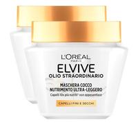 L'Oréal Paris Elvive Olio Straordinario di Cocco Maschera Multi-Uso Nutriente Idratante Capelli da Normali a Secchi - 2 Barattoli 300ml