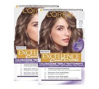 L'Oréal Paris Excellence Cool Creme Tinta Capelli Permanente Colorazione Triplo Trattamento Tecnologia Viola Anti-Giallo Crema Colorante Protettiva 7.11 Biondo Ultra Freddo - 2 Confezioni